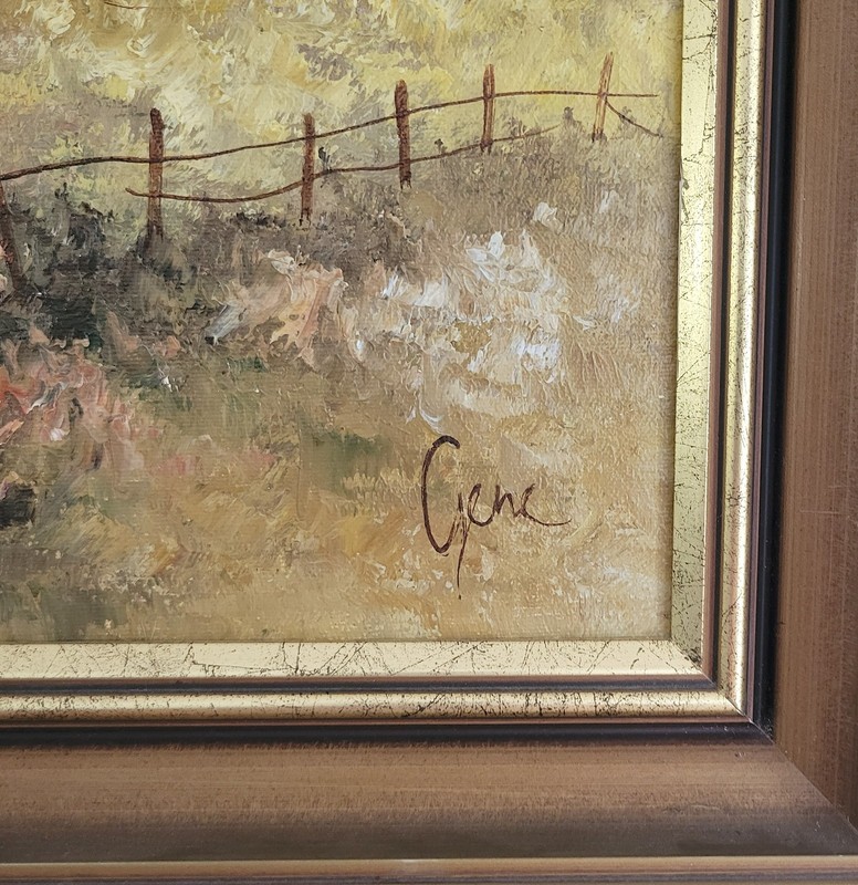 VINTAGE FRAMED COUNTRY COTTAGE LANDSCAPE OIL PAINTING 39 x 49CM SIGNED GENE gallery