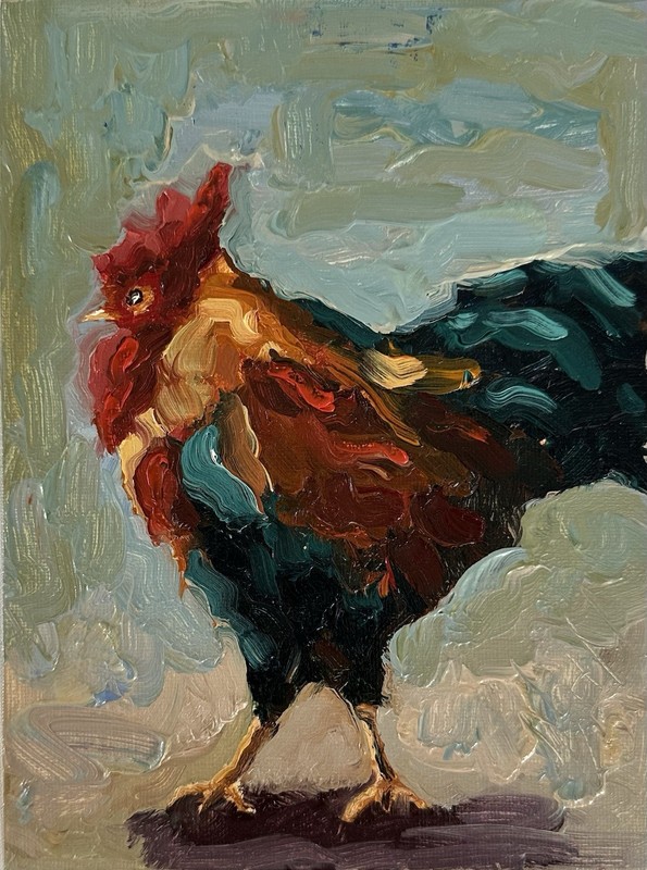 Original Impressionist Oil Painting Rooster Animal Art Canvas Birds gallery