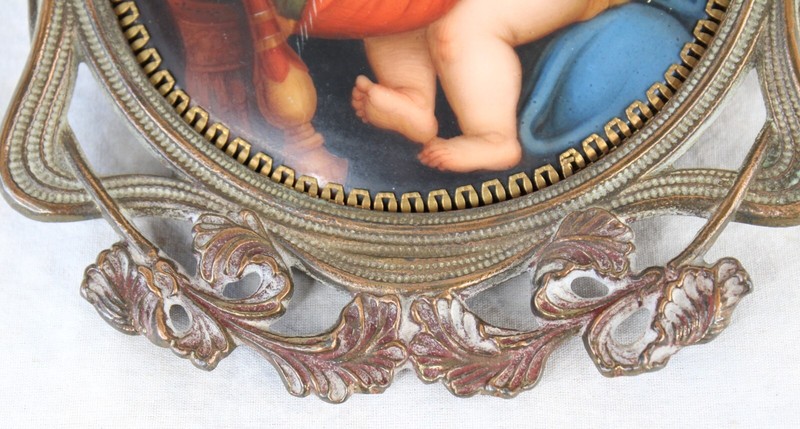 Antique Porcelain Plaque Madonna of the Chair after Raphael Firenze Dated 1912 gallery