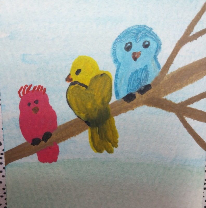 ACEO Original PAINTING IMPRESSIONISM WHIMSICAL Landscape Art Birds In Tree