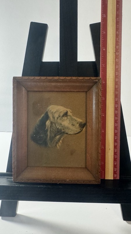 Framed English Setter Dog Portrait Painting, Small 6x5in, Wood Frame, Portrait