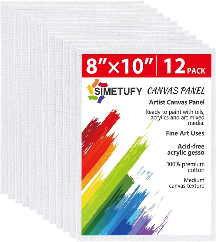 Simetufy 12 Pack 8x10 Canvas Boards for Painting, Blank Flat Canvas Panels Art P