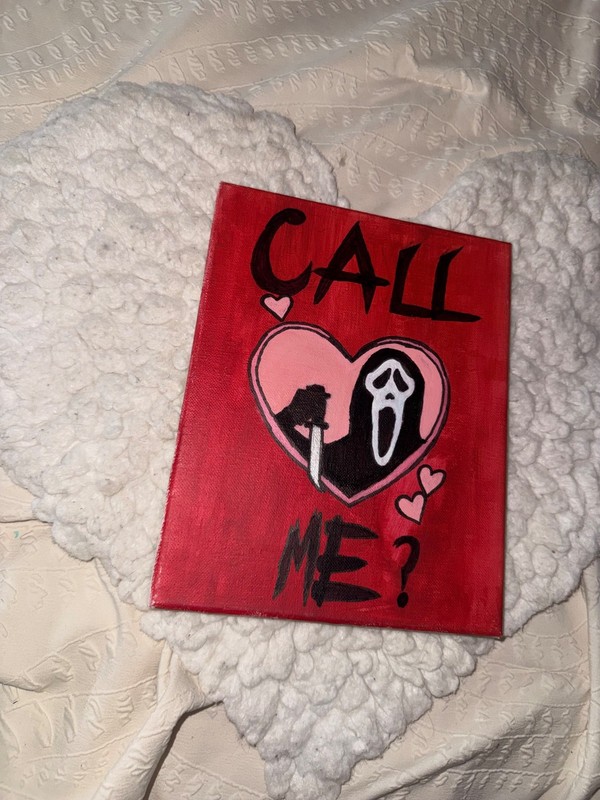 Original Horror Romance Painting – “Call Me?” Ghostface Inspired Canvas – Hand-P