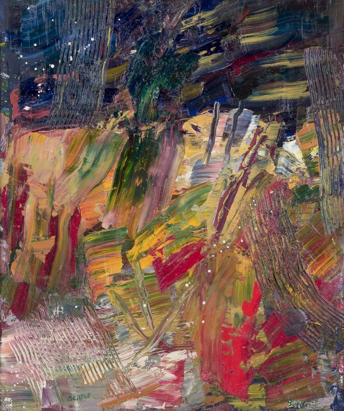 Lars Bertle, listed Swedish painter. Oil on board. Abstract composition, 1994