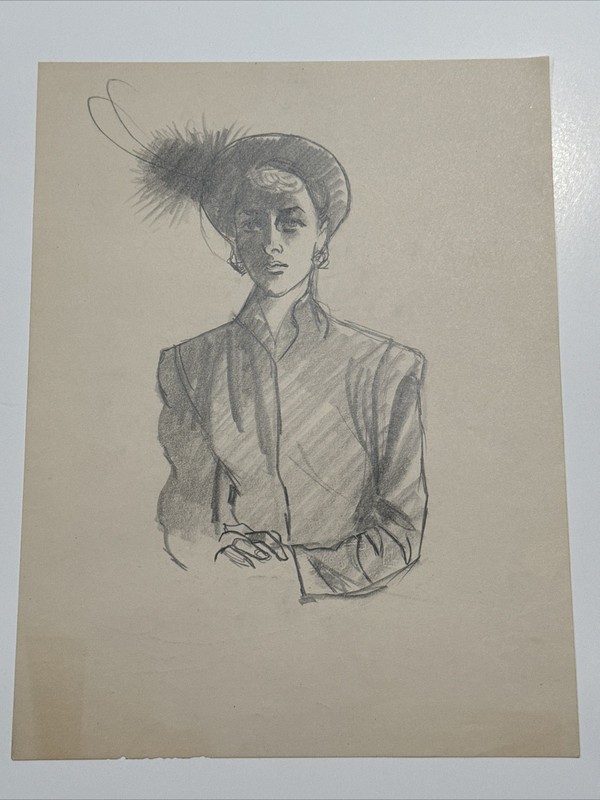 ANTIQUE PAINTING COLLECTION WOMEN WOMAN FASHION DESIGN ILLUSTRATION PARIS 1930'S gallery