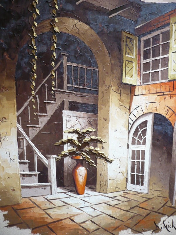 D. NICK, DICK NICK NEW ORLEANS VINTAGE OIL COURTYARD FRENCH QUARTER SIGNED OIL gallery