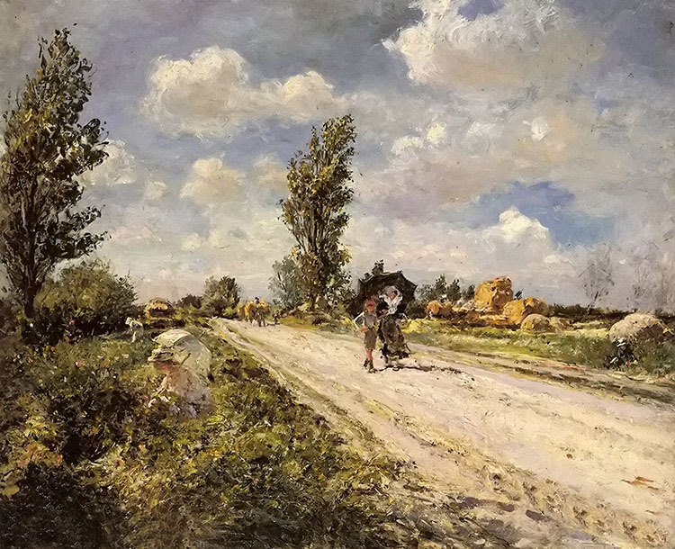 Ｏｉｌ　ｐａｉｎｔｉｎｇ eduardo leon garrido – a summer day with figures on the home road
