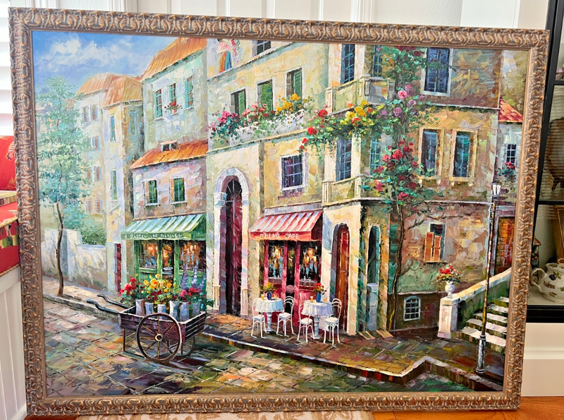 XL Original Oil Painting The Spanish Steps in Italy Signed. 40″ x 52″