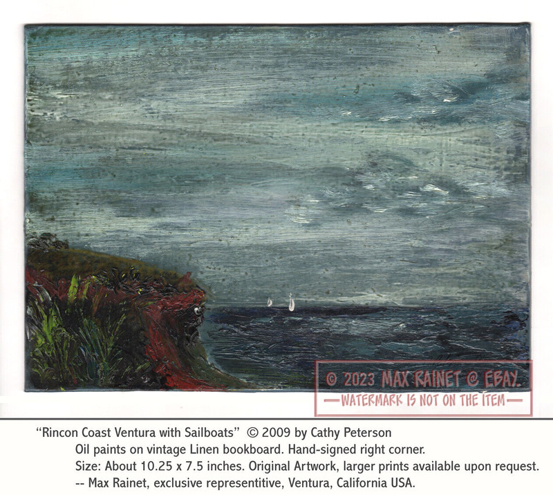 Rincon Coast Ventura w Sailboats 2009 C Peterson * Orig Oil Painting * Seascape