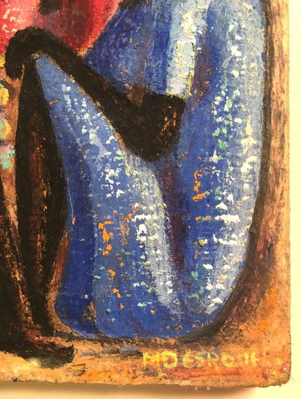 "Village Scene" by Mathilde Desrosiers- Haitian Art - 8 in x 20 in - Framed gallery