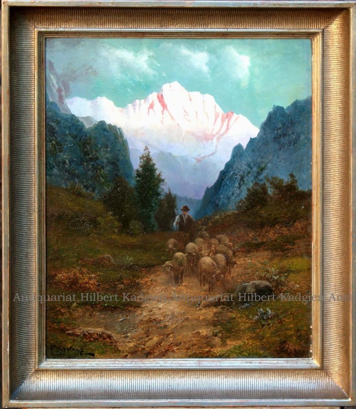 KOVACZ «In the Dolomites» signed oil painting from circa 1880 frame Alps mountains