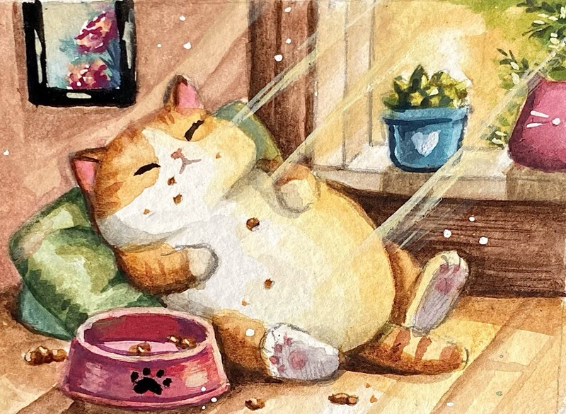 ACEO 100% Hand Painted Original Mixed Media Painting Art Cat