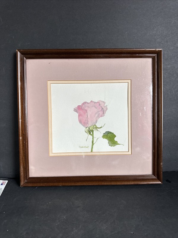 Angela Wheat Signed Rose Watercolor Framed Floral Art Vintage Decor 13*13inc#R65