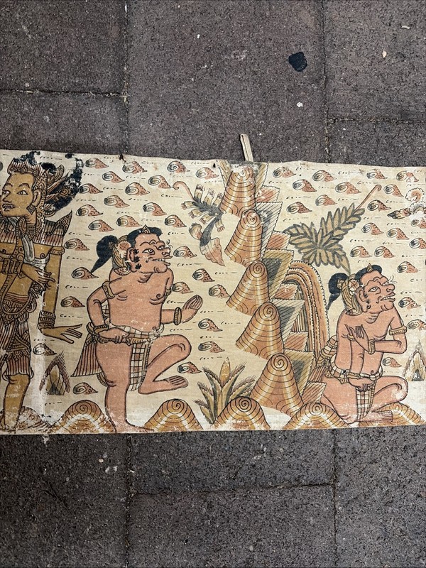 RARE 19th Century Balinese Authentic Kamasan Cloth Painting 12.6mx 26cm gallery