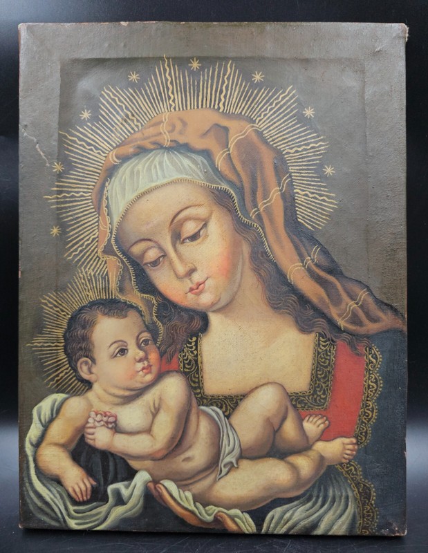 Madonna and Child, Virgin Mary, Original oil painting, Cuzco School painting