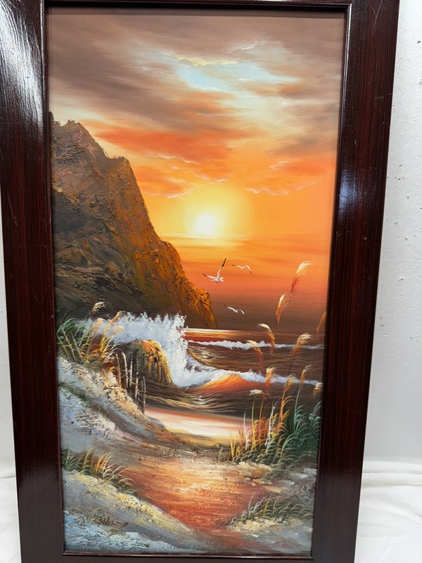 Original Golden Sunset Seascape Framed, Signed Painting ￼ gallery
