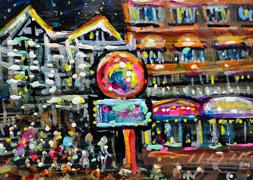 ORIGINAL ACEO Painting OCEAN CITY MD Boardwalk Ocean Carnival Shop Fun ATC ART