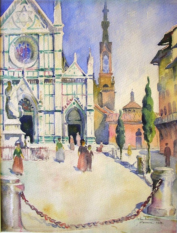 Original 1926 Framed Watercolor by John Lavalle AWS Basilica of Santa Croce gallery