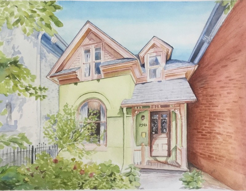 Custom house portrait hand painted in watercolor from your photo, 9×12”