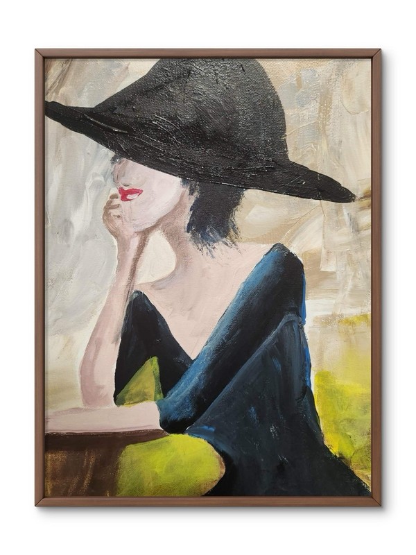 Abstract Expressioinist Lady Original Wall Art 14X11 Canvas Acrylic