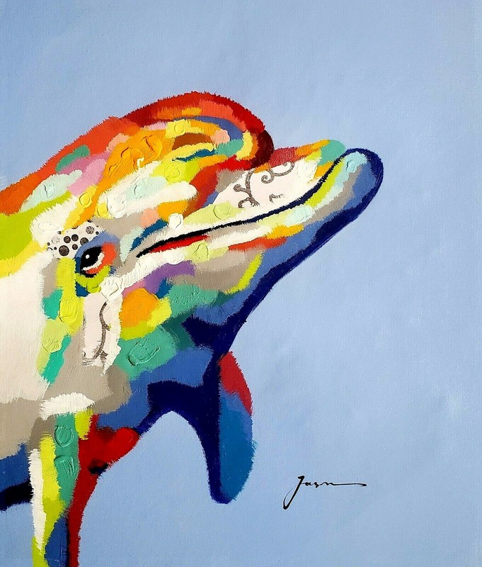 Dolphin, 20×24, Hand painted on Giclee Canvas,