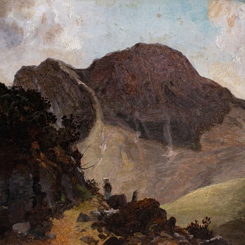 Ludwig Gustav Voltz Mountain Landscape Mountains Sign Framed Oil Painting Cardboard 19th Century