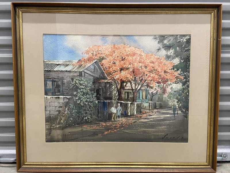 Guillermo Sureda Arbelo (Spanish 1912-2006) “The Flamboyant Tree” Watercolor gallery
