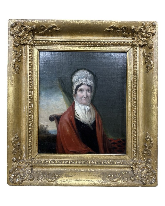 19thC Antique GEORGIAN / REGENCY Era LADY in BONNET Old ESTATE PORTRAIT PAINTING
