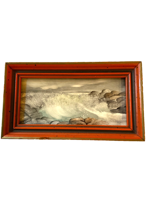 Miniature tiny original ocean PAINTING 2” by 4” by Spooner crashing waves