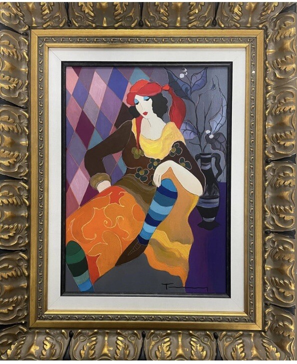 Itzchak Tarkay Embellished Painting On Canvas “Gitana”