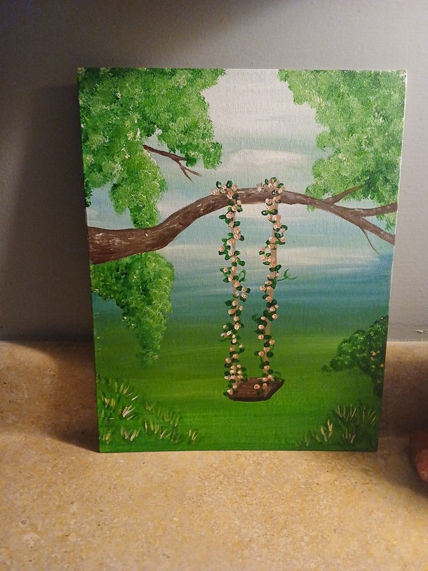 Colorful Trees And Swing /11x14in Canvas / Artist: Carolyn Weaver. Blossoming gallery