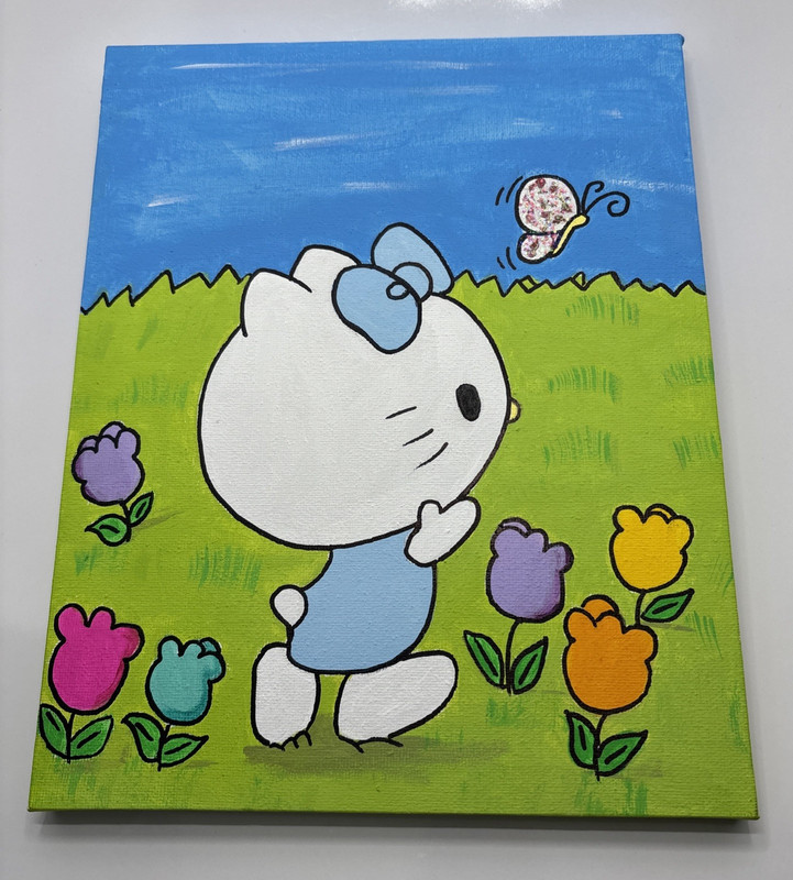 Hello Kitty Chasing Butterfly Light Blue Outfit 8X10 Canvas Art Deco