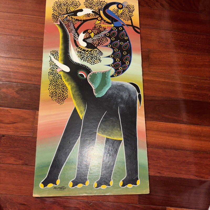 African Art Tinga Tinga Wildlife Painting Elephant 24 X 12 Elephant Birds Martin gallery