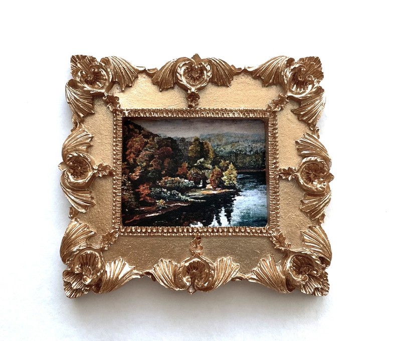 Fall Landscape Framed Tiny Miniature Mini ART PRINT Gold Ornate Frame *NOT ACEO*