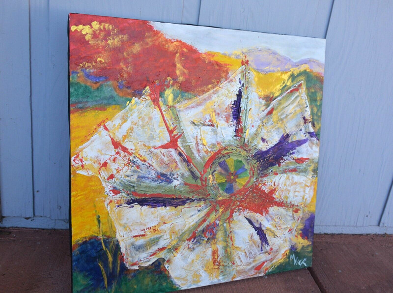 Vintage Painting - Jimson Weed Flower - Psychedelic Glowing Colors - Signed Mick gallery