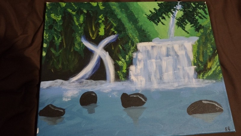 Water Fall Forest Painting