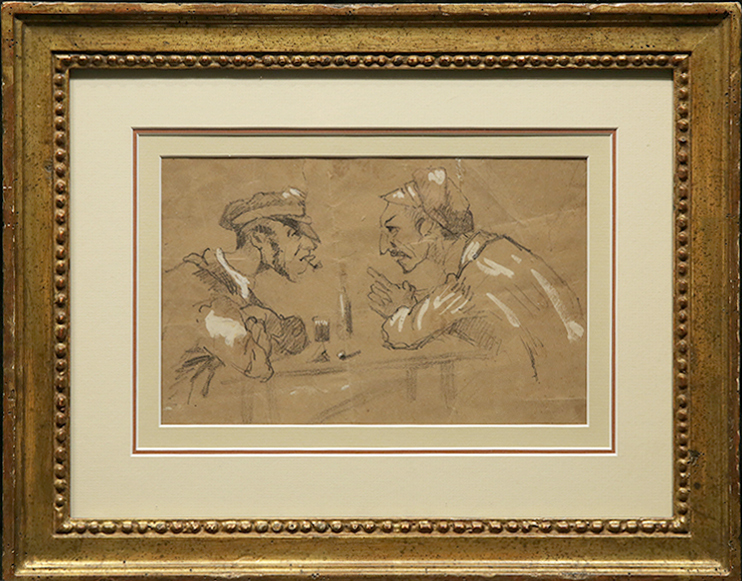 Honore Daumier French drawing “Friends” Charcoal on Paper Scene 19th Century