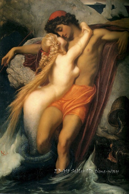 The Fisherman and the Syren Oil painting Wall art Giclee Printed on Canvas P455