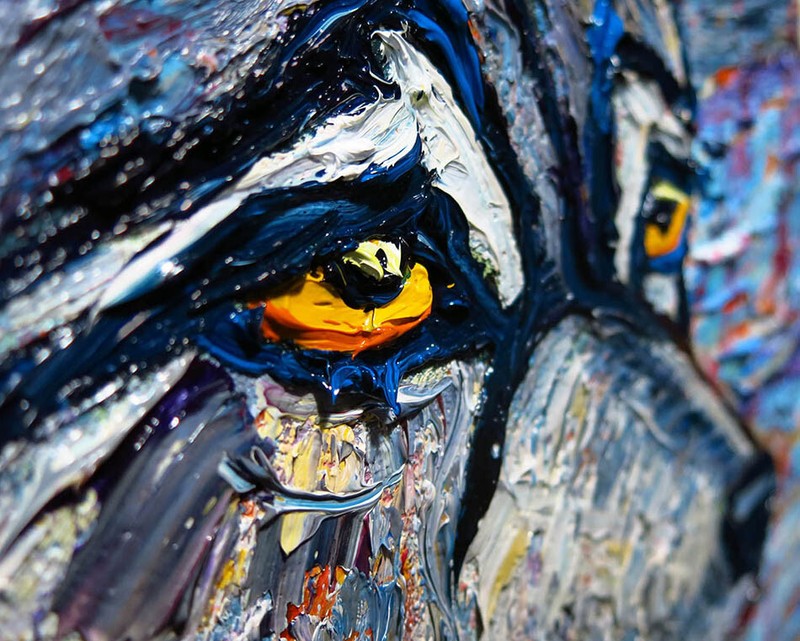 DOG WOLF PUPPY OIL█PAINTING animal ART█SIGNED VINTAGE ORIGINAL█EXPRESSIONIST POP gallery