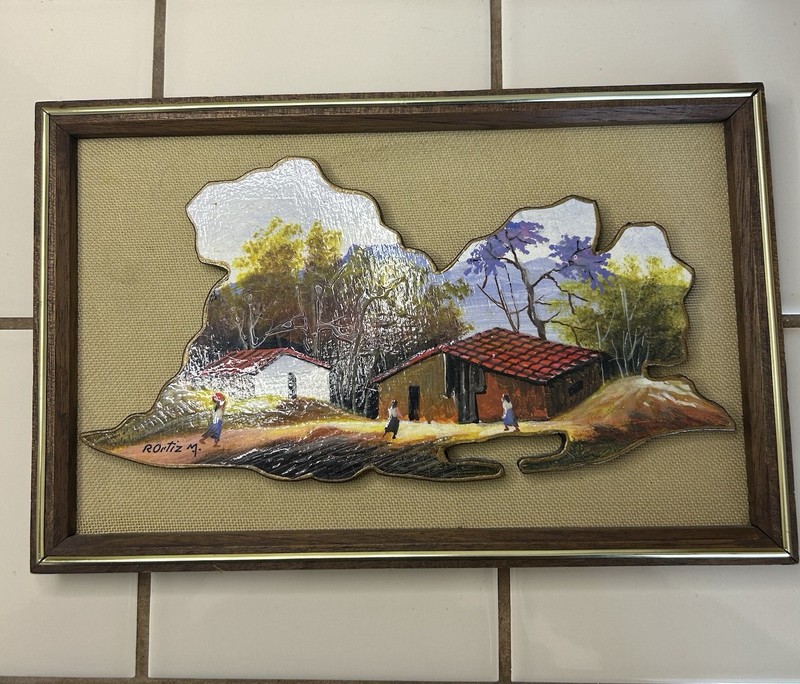 Vintage Hand Painted Lacquered Wood Art Framed Artist Signed 8”x12”