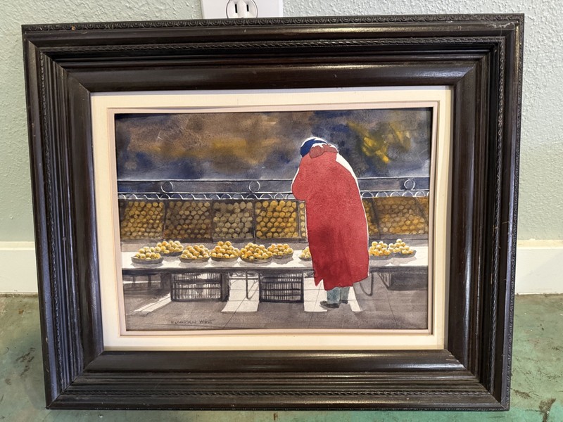 E. Gordon West, Signed Original Art, Watercolor,Market Lady ,Framed Art