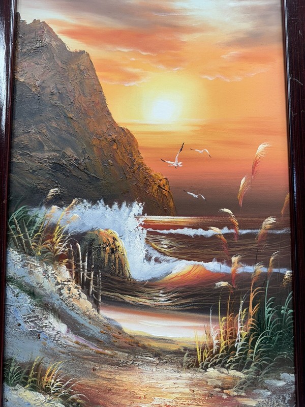 Original Golden Sunset Seascape Framed, Signed Painting ￼ gallery