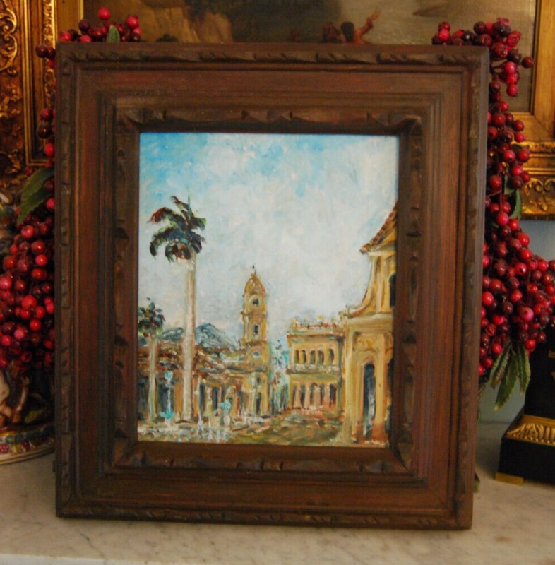 FRAMED ORIGINAL OIL "VIEW OF OLD COLONIAL TRINIDAD", CUBA ARTIST: HECTO VIDAL gallery