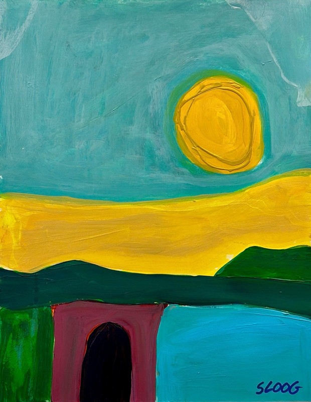 Sloog Original Art Colorful Bold Abstract Landscape Painting on Paper 11x14 Sun gallery