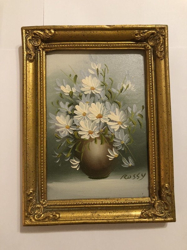 Vintage Flowers Still Life Oil On Canvas Painting Signed Rossy Artist Framed