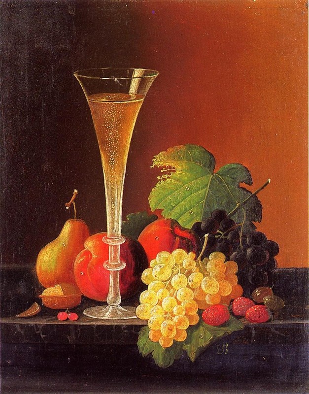 Oil painting Fruit-and-a-Glass-of-Champagne-on-a-Tabletop-Severin-Roesen-canvas