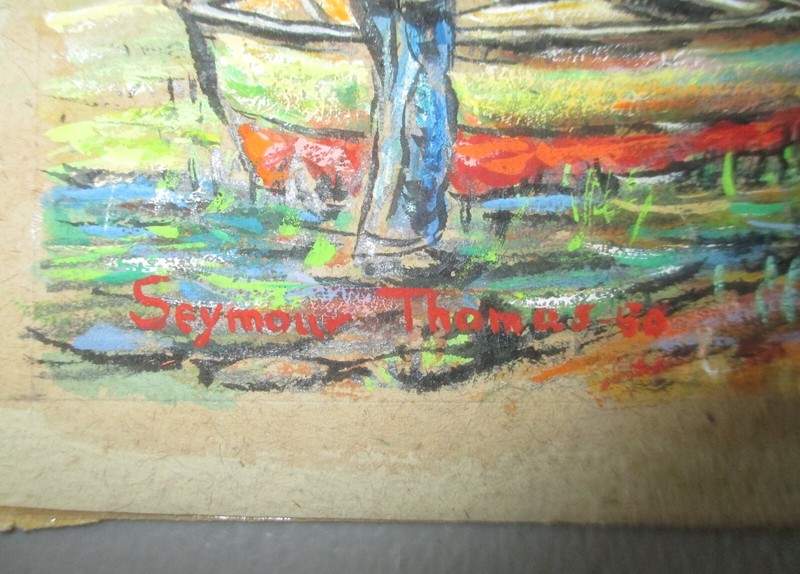 Seymour Thomas, Fishing Harbor - Original Gouche Painting on Paper, Signed LR gallery