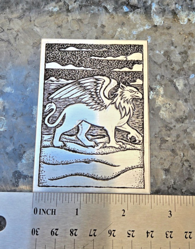 Griffin Mythological ACEO, OOAK, Hand-Engraved Aluminum #33 HN Free Shipping gallery