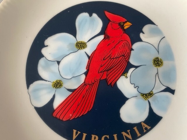 Wall Decorative Hand Paint Plate, Cardinal Bird 6" Inch Round Virginia Souvenir gallery