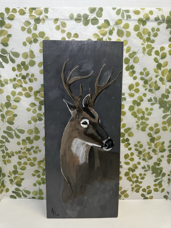 Unique One Of A Kind Hand Painted Buck Whitetail Deer Wood Slice AB 2023